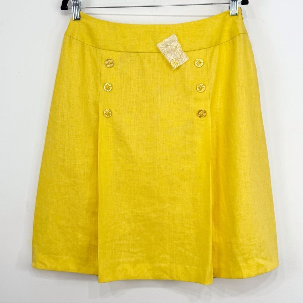 J.G. Hook Sunny Yellow 100% Linen Sailor Button Lined A Line Skirt